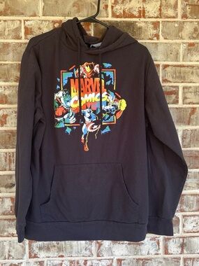Marvel Black Pullover Hoodie with Colorful Comic Graphic